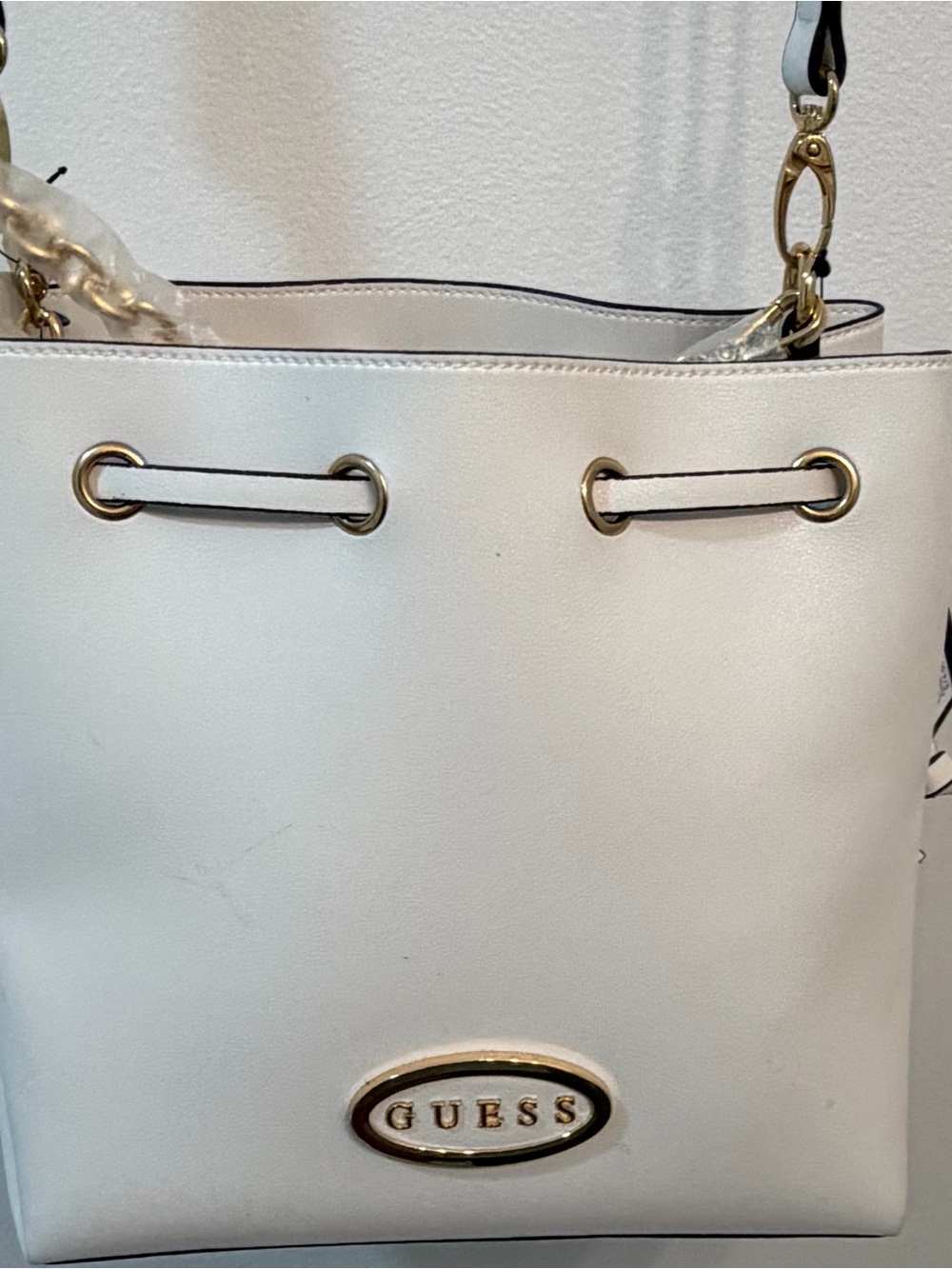 NWT GUESS Cream Tote with Gold Chain and Logo - Picture 9 of 12